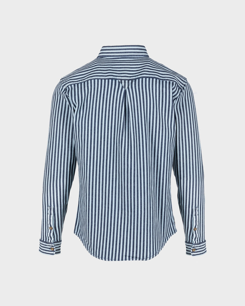 Dubbleware Double Faced Stripe Denim Milton Shirt - Navy