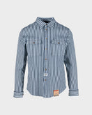 Dubbleware Double Faced Stripe Denim Milton Shirt - Navy