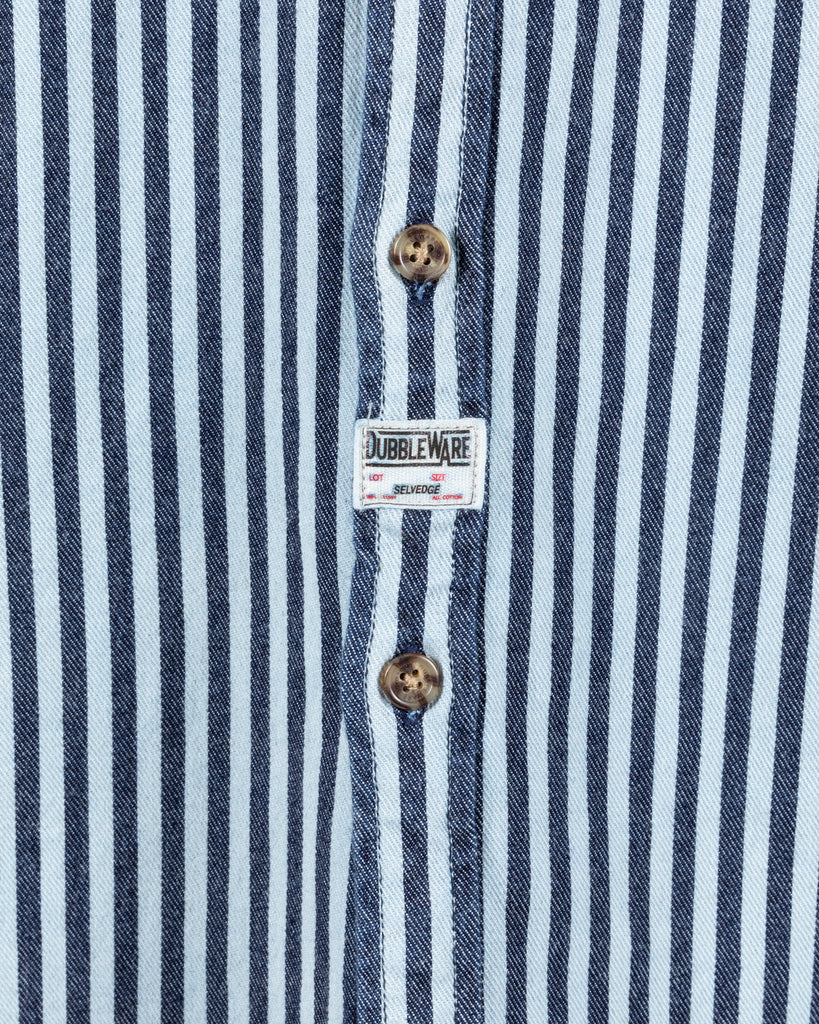 Dubbleware Double Faced Stripe Denim Milton Shirt - Navy