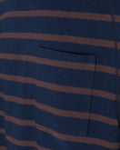Eastlogue Cover Stitch T-Shirt - Dark Navy & Brown Stripe