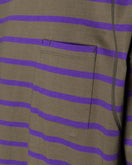 Eastlogue Cover Stitch T-Shirt - Olive & Purple Stripe