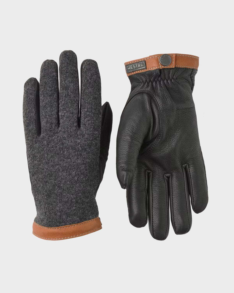 Hestra Deerskin Wool Tricot Gloves - Charcoal & Black