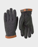 Hestra Deerskin Wool Tricot Gloves - Charcoal & Black