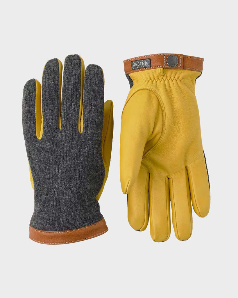 Hestra Deerskin Wool Tricot Gloves - Charcoal & Natural Yellow