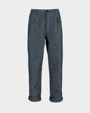Nigel Cabourn Cotton Linen Pleated Chino Pants - Black Navy