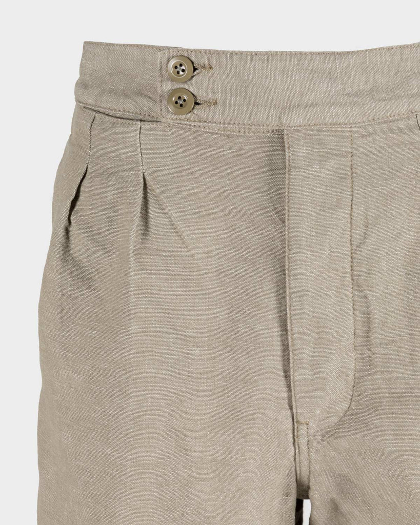 Nigel Cabourn Cotton Linen Pleated Short - Stone