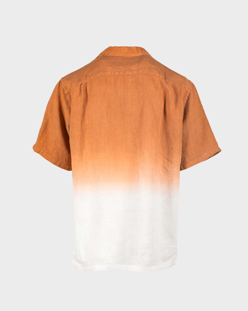 Portuguese Flannel Linen Dip Dye Short Sleeve Shirt - Terracotta/White