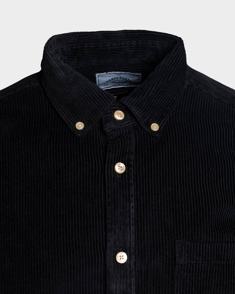 Portuguese Flannel Button Down Lobo Corduroy Shirt - Black