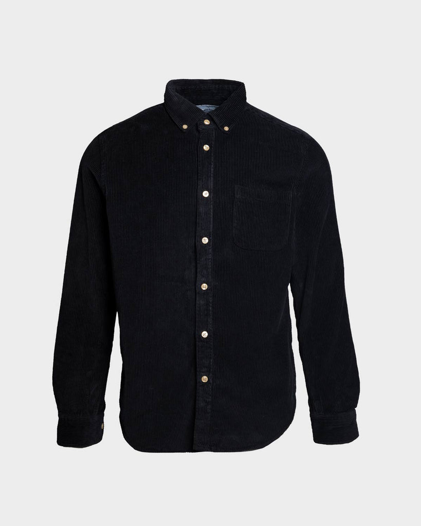 Portuguese Flannel Button Down Lobo Corduroy Shirt - Black