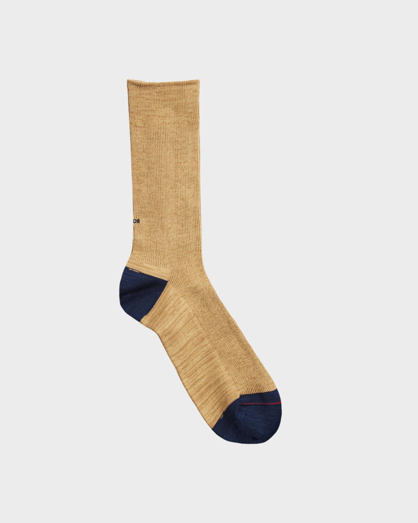 RoToTo Organic Cotton & Recycled Polyester Ribbed Crew Socks - Beige/Navy