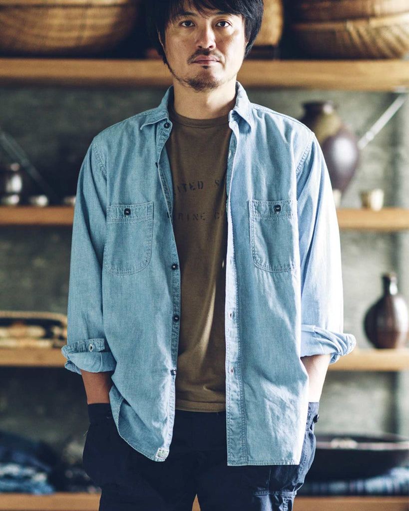orSlow Vintage Fit Chambray Workshirt - Chambray Bleached